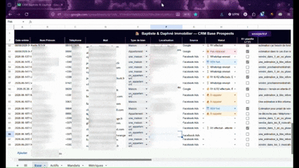 Le CRM Google Sheet en fonctionnement